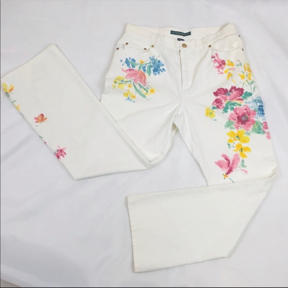 ** Lauren Ralph Lauren Painted Floral Jeans In White EUC